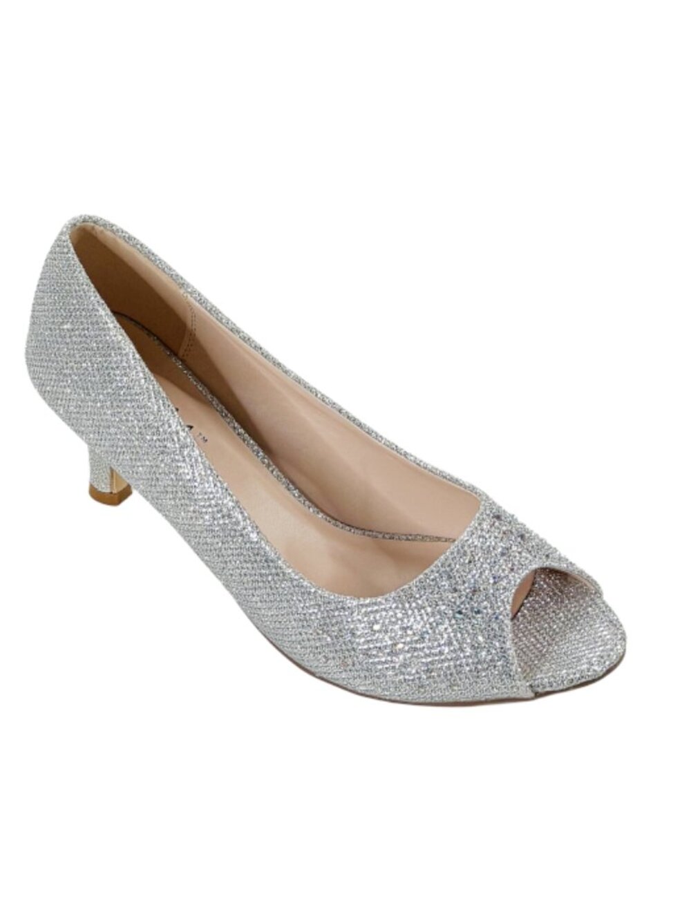 Bonnibel Wonda-02 Women’s Silver Glitter Peep Toe Mid Heel Pumps